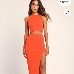 Lulu's Vibrant Orange Midi Dress Set